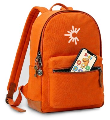 Kid's orange backpack with phone