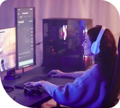 Girl gaming on computer