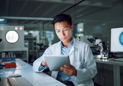 healthcare worker using tablet