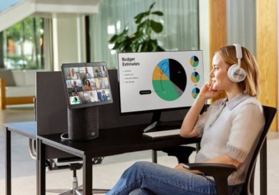 Woman using webex